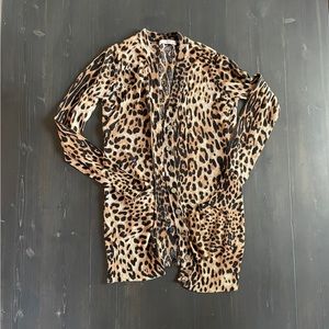Cheetah Print Button Long Sweater Cardigan